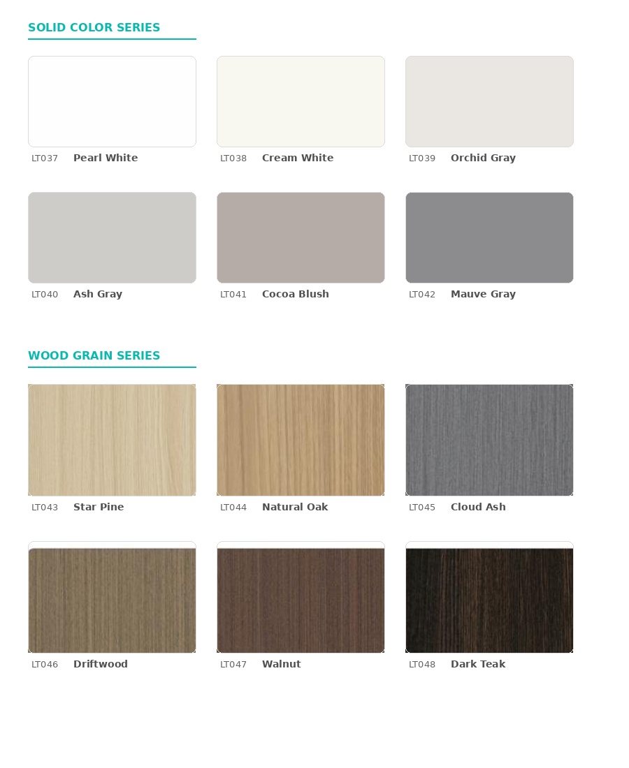 Range of panel colours and textures